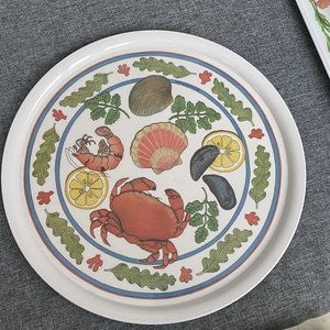 Melamaster Great Britain Serving Tray MaJilly Design Crab Scallop Shrimp Round